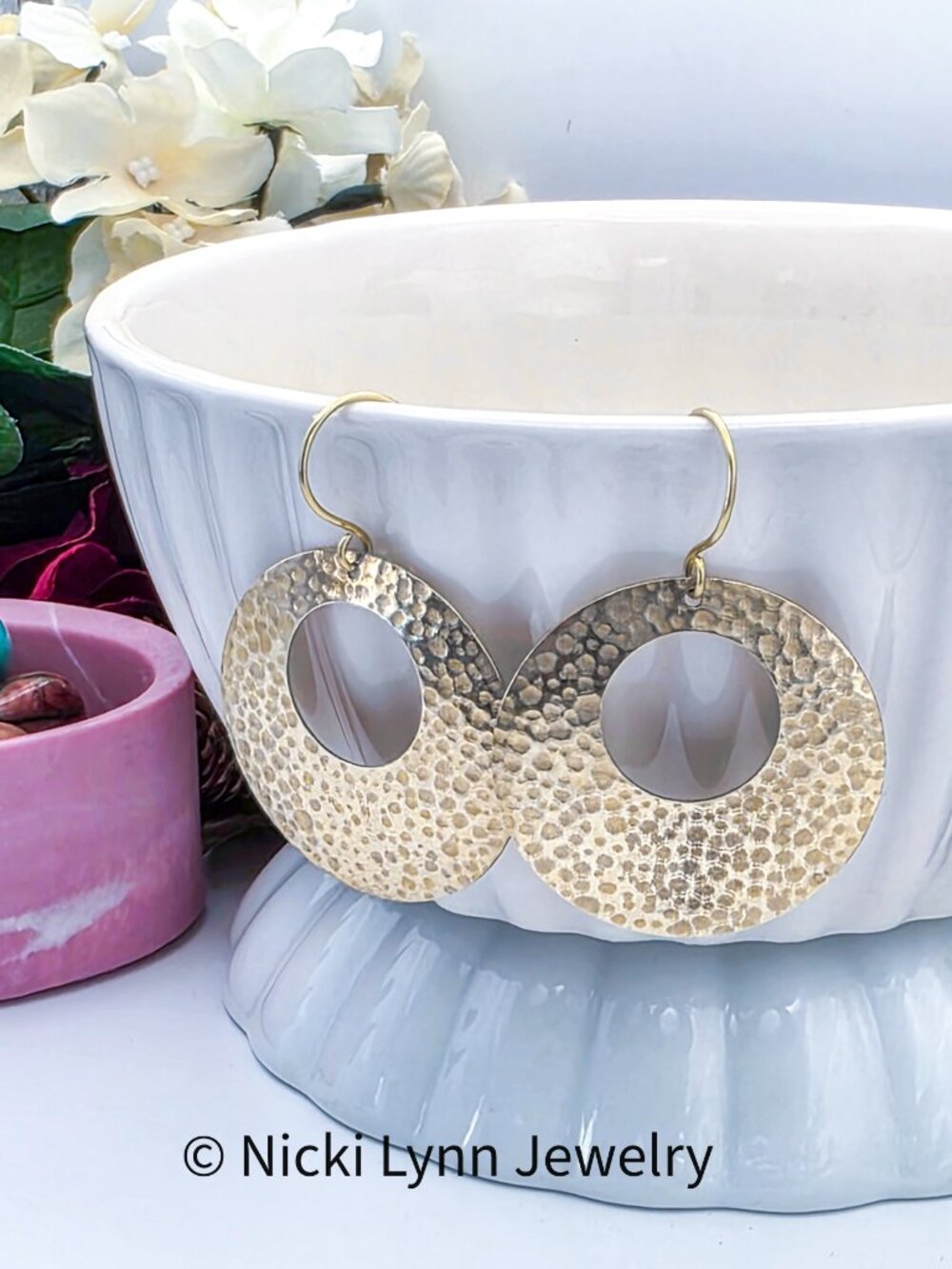 Hammered Solid Brass Hoop Earrings – Large Gold Disc Dangles